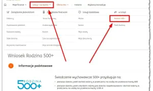 Przycisk "Rodzina 500+" w sekcji "Usługi i narzędzia" bankowości internetowej ING.