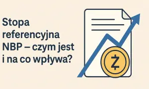 Stopa referencyjna NBP – czym jest i na co wpływa? Wykres wzrostu z monetą i tekstem.