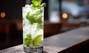 En iskall mojito med mynta och lime, perfekt för ett somrigt mojito recept.