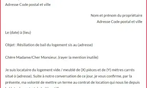 Lettre de préavis logement. Le locataire informe le propriétaire de sa volonté de résilier le bail.