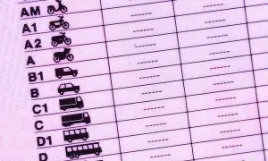 Detalle de un carnet de conducir con categorías de vehículos. Averigua cuanto cuesta renovar el carnet de conducir para cada tipo.