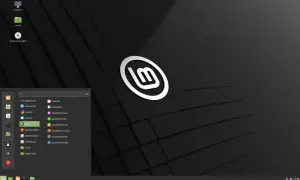 Menu startowe w systemie Linux Mint 20 z widocznym logo i aplikacjami biurowymi LibreOffice.