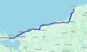 Trasa motocyklowa dookoła Polski wzdłuż wybrzeża Bałtyku, od Świnoujścia przez Rewal, Kołobrzeg, aż po Jarosławiec.