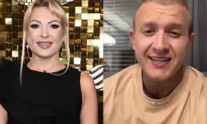 Magda Narożna z zespołem disco polo i jej partner.
