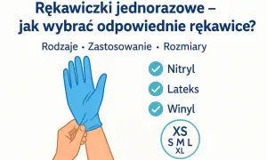 Wybór rękawiczek jednorazowych: nitryl, lateks, winyl. Rozmiary XS, S, M, L, XL.