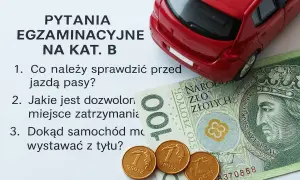 Pytania egzaminacyjne na kat. B, czerwony samochodzik, banknot 100 zł i monety. Zastanawiasz się, ile kosztuje prawo jazdy?