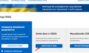 Strona biznes.gov.pl oferuje usługi CEIDG: rejestrację, zmianę danych firmy i wyszukiwarkę.