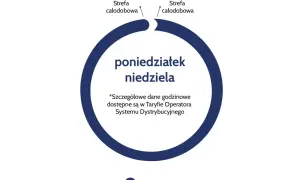 Diagram przedstawia taryfę c11, gdzie strefa całodobowa obowiązuje od poniedziałku do niedzieli.