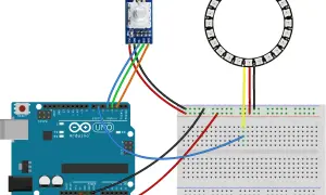 Połączenie enkoder Arduino z pierścieniem LED na płytce stykowej.