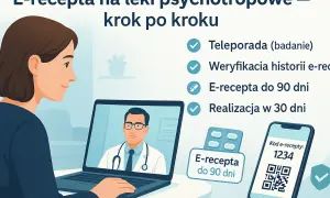 Lekarz podczas teleporady może wystawić e-receptę na leki psychotropowe. Proces obejmuje weryfikację historii i realizację.