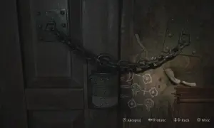 Kłódka szyfrowa na drzwiach, klucz do zagadki w Silent Hill 2 solucja.