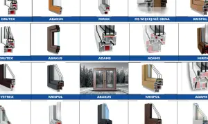 Przekroje okien aluminiowe czy pcv różnych producentów: Drutex, Abakus, Mirox, Krispol, Adams, Vetrex.