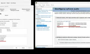 Ustawienia dźwięku w panelu sterowania NVIDIA pokazują monitor Samsung QBQ90S jako urządzenie audio.