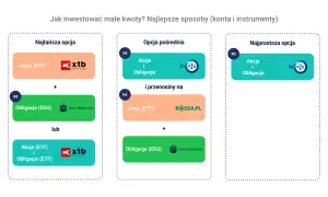 Najtańsza, pośrednia i najprostsza opcja inwestowania małych kwot: akcje (ETF), obligacje (EDO) i instrumenty w IKE.