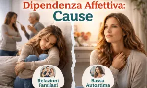 Dipendenza affettiva: cause. Una donna triste, con relazioni familiari difficili, e una donna pensierosa, con bassa autostima.