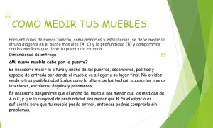 Guía sobre como se mide un mueble para asegurar que quepa por puertas y pasillos. Incluye medidas de altura, ancho y diagonal.
