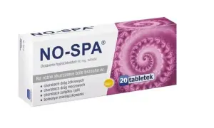 Opakowanie leku No-Spa, 20 tabletek. Warto sprawdzić, czy można brać No-Spę w ciąży, konsultując się z lekarzem.