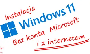 Instalacja Windows 11 bez konta Microsoft i z internetem. Logo Windows.