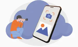Captura de pantalla Android: fotógrafo toma foto de paisaje en móvil.