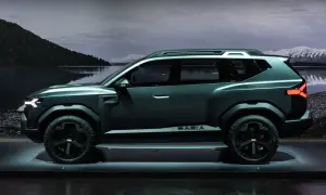 Nowy, futurystyczny dacia suv w ciemnym kolorze, gotowy na przygodę.