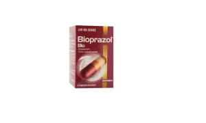 Opakowanie leku Bioprazol Bio na zgagę, zawierające 14 kapsułek twardych z omeprazolem 10 mg.