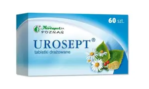 Opakowanie Urosept, tabletek drażowanych z rumiankiem i żurawiną, 60 szt. Bezpieczny dla kobiet w ciąży.