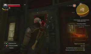 Geralt szuka schematów do arcymistrzowskiego rynsztunku kota w zrujnowanej posiadłości.