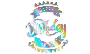 Błyszczące naklejki happy birthday z tęczowymi akcentami. Idealne do dekoracji tortu lub prezentu.