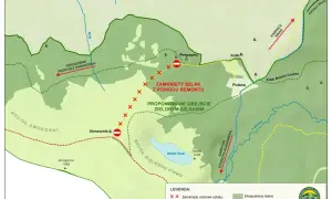 Mapa Karkonoszy: zamknięty szlak z powodu remontu, proponowane obejście zielonym szlakiem. Wskazówki dla turystów na szlaki długodystansowe w Polsce.