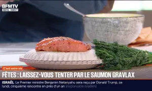 Un beau morceau de saumon gravlax, prêt à être dégusté, avec de l'aneth frais. Une recette parfaite pour les fêtes !