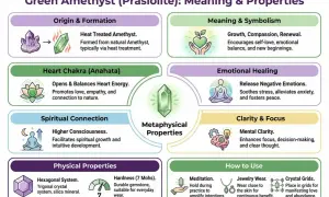 Zielony ametyst (prasiolit) – jego właściwości to wzrost, współczucie i odnowa. Wspiera równowagę emocjonalną i nowe początki.