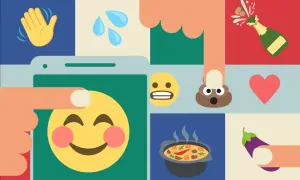Różne emotikony, od uśmiechniętej buźki po kupkę, pokazują znaczenie emotikonów w komunikacji.