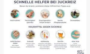 Schnelle Hilfe bei Juckreiz: Kühlung, Feuchtigkeit, sanfte Pflege, Stressabbau & Hausmittel wie Haferflocken, Kokosöl, Apfelessig, Kamille, Aloe Vera.