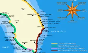 Mappa delle spiagge del Salento Adriatico, con località come Otranto, Torre dell'Orso e San Foca.
