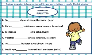 Ejercicios de verbos para 6 primaria: conjuga el pretérito imperfecto. Un niño con auriculares escucha música.