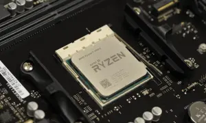 AMD Ryzen 7 1800X Prozessor auf einem Mainboard.