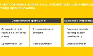 Porównanie jednoosobowej spółki z o.o. i jdg. Spółka z o.o. opodatkowana CIT, jdg PIT.