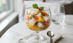Un délicieux ceviche de Saint-Jacques, plein de saveurs d'agrumes et de piment, prêt à être dégusté. Une recette ceviche parfaite pour l'été.