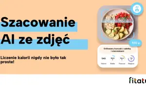 AI analizuje posiłek, pokazując jak liczyć kalorie. Grillowany kurczak z ziemniakami i sałatką, 540 kcal.