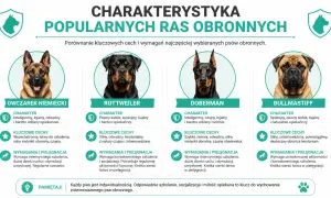Owczarek niemiecki, Rottweiler, Doberman i Bullmastiff – porównanie cech psów obronnych, gdy pies jest dorosły.