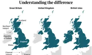 Kartor som visar skillnaden mellan Storbritannien, Förenade kungariket och Brittiska öarna. Här finns fakta om England, Skottland, Wales och Nordirland.