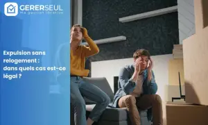 Couple stressé, entouré de cartons. La question de l'expulsion sans relogement est soulevée.