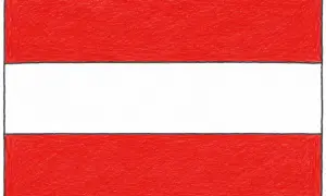 Flaga Austrii: trzy poziome pasy – czerwony, biały, czerwony.
