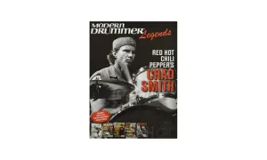 Modern Drummer Legends features Red Hot Chili Peppers' Chad Smith. The cover shows him playing drums, with smaller images of his past magazine covers.