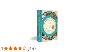 Buchcover "Reisen im Mittelalter" von Anthony Bale. Zeigt eine Weltkarte mit Szenen von Pilgern, Rittern und Abenteurern.