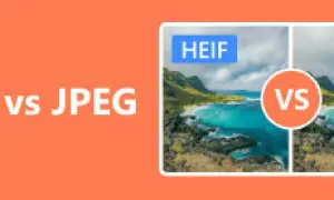 Porównanie formatów HEIF i JPEG. Obraz przedstawia krajobraz z turkusową wodą i zielonymi wzgórzami.