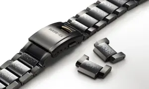 Brazalete de reloj MR-G con eslabones decorados y piezas sueltas, ideal para quitar eslabones reloj sin pasador.