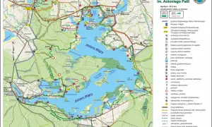 Mapa szlaku rowerowego wokół jeziora Wigry w Wigierskim Parku Narodowym.
