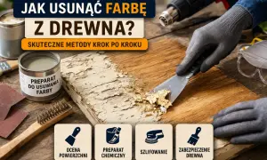 Jak usunąć farbę z drewna? Rękawice, skrobak i preparat do usuwania farby pomogą Ci odnowić drewno.