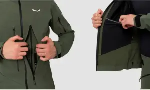 Męska kurtka Salewa w kolorze khaki. Czy softshell jest przeciwdeszczowy? Tak, ta kurtka chroni przed deszczem i wiatrem.
